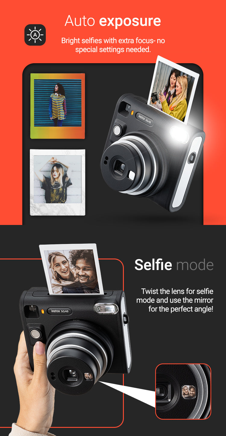 Black Instax SQ40 with selfie & auto exposure mode